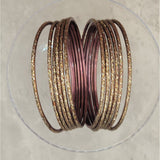 Copper Bronze with Glitter Thin Metal Bangles Metallics Stack of 6