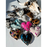 Western Heart Cowhide Keychain – Beige Metallic Gold Bag Charm