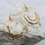 Gold Tone Metal Beaded Double Circle Hoop Earrings