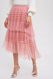 High Low Frilled Tulle Midi Skirt Rose Pink