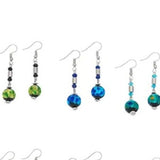 Blue Glass and Silver Bead Dangle Earring