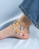 Tidepool Treasure Charm Anklet | Blue Ceramic Fish & Shell