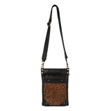 Vela Black Small Leather Crossbody in Cheetah