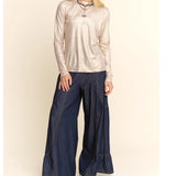 Metallic Mesh Long Sleeve Layering Top - Cream Shimmer