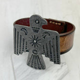 Brown Leather & Silver Eagle Cuff Bracelet