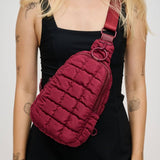 Bristol Puffy Quilted Nylon Sling Backpack Burgundy