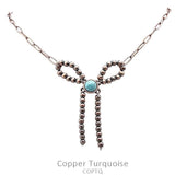 Western Navajo Bead Bow Chain Necklace Copper Silver Turquoise
