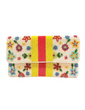 Jute Clutch with Beaded Flowers & Yellow/Red Stripe