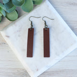 Genuine Leather Rectangle Drop Dangle Earrings Brown