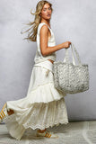 Hand Block-Printed Quilted Floral Tote Bag – Ivory & Grey