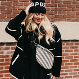 Black White Check Woven Crossbody Bag - Sling Belt Bag with Adjustable Strap