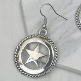 Silver Tone Lone Star Dangle Earrings