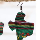 Green Red Yellow Serape Texas Western Woven Dangle Earrings