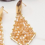 Evening Allure Drop Statement Earrings Iridescent Beige Beads