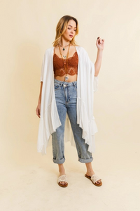 Ruffle Edge Bohemian Lightweight Flowing Kimono Wrap Cover Up Ivory