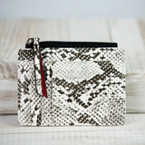 Molly Vegan Leather Snake Print Coin Zipper Tousled Pouch White Black