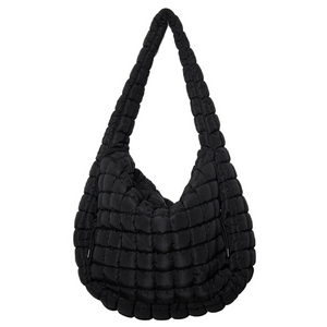 Black Oversized Slouchy Quilted Puffer Puffy Hobo Tote Bag