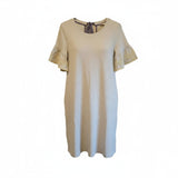 Mystree Dress Cotton Tunic Sheath Knit Eyelet Embroidery Bow Tie Closure Beige