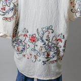 Embroidered Floral Kimono - Long Cream Cardigan