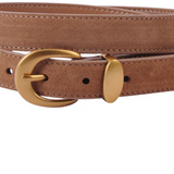 Classic Suede Belt with Gold Curve Buckle Camel