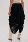 Boho Floral Lace Tier Midi Skirt Black