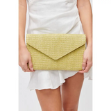 Trista Straw Clutch Woven Chain Crossbody Sage Green