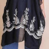 Lightweight Floral Embroidered Tassels Boho Festival Kimono Wrap Black