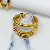 Triple the Layers Classic Earrings Gold Tone