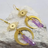 Celestial Sun and Moon Crystal Dangle Earrings