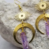 Celestial Sun and Moon Crystal Dangle Earrings