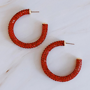 Retro Bling Crystal Hoop Earrings Red