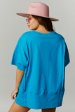 Bright Blue Fun Flamingo Sequin Patch Tee