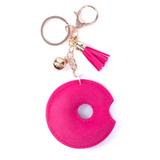 Bling Crystal Rhinestone Pink Sprinkled Donut Keychain Keyring Bag Charm Tassel Pink