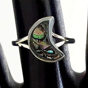 Blue Pacific Abalone Petit Inlay Rings Crescent Mood Sz 5.75