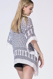 Indigo Mosaic Border Kimono | Damask Viscose Open-Front Layer