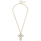 Elisha Pearl Cross Statement Necklace in Worn Gold