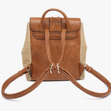 Brown White Cow Print Western Woven Backpack Brown Vegan Leather Detail