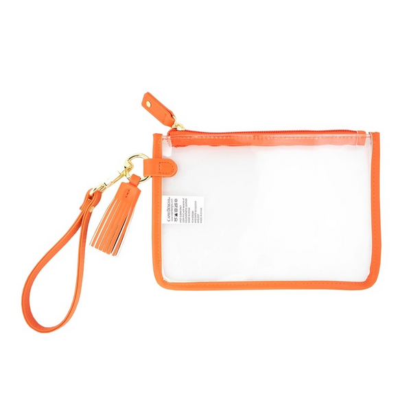 Game Day Clear Tassel Wristlet Orange