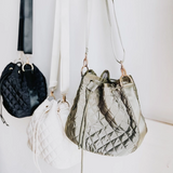 Olive Green Quilted Drawstring Bucket Crossbody