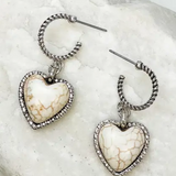 White Stone Heart Drop Dangle Earrings Western
