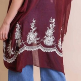 Lightweight Floral Embroidered Tassels Boho Festival Kimono Wrap Rosewood