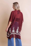 Lightweight Floral Embroidered Tassels Boho Festival Kimono Wrap Rosewood