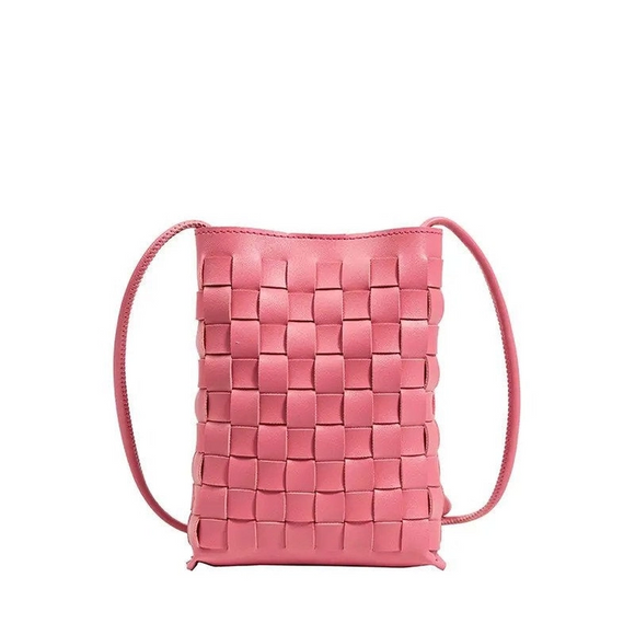 Woven Vegan Leather Kylie Crossbody Bag Barbiecore Pink