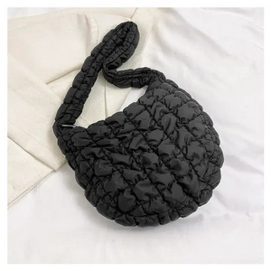 Nylon Puffer Solid Color Purse Tote Handbag Slouch Bag Black