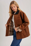 Camel Corduroy Barn Coat with Plaid Interior
