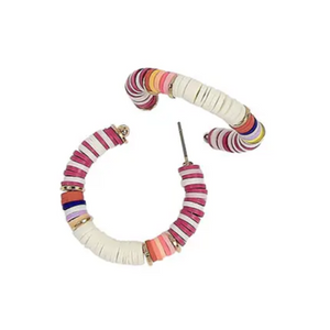 Katsuki Bead Earrings MultiColor Hoops with Dark Purple White Gold Accents