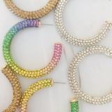 Retro Bling Crystal Hoop Earrings Unicorn Rainbow