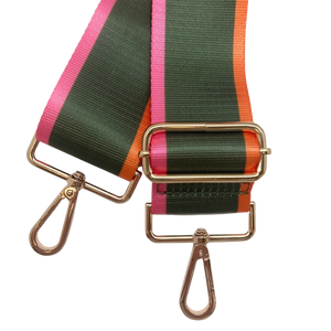 Army Green Barbie Pink and Orange Edged Adjustable Crossbody Bag Purse Guitar Strap