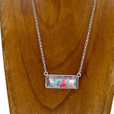 Western Southwestern Oyster Copper Turquoise  Bar pendant Necklace