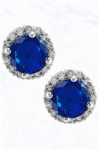 Cluster Cubic Zirconia Montana Blue Stud Earrings